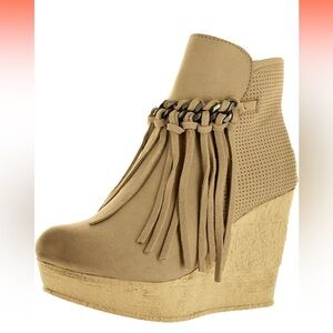 NEVER WORN! Sbicca Women's Zing Wedge Ankle Suede Leather Fringe Bootie